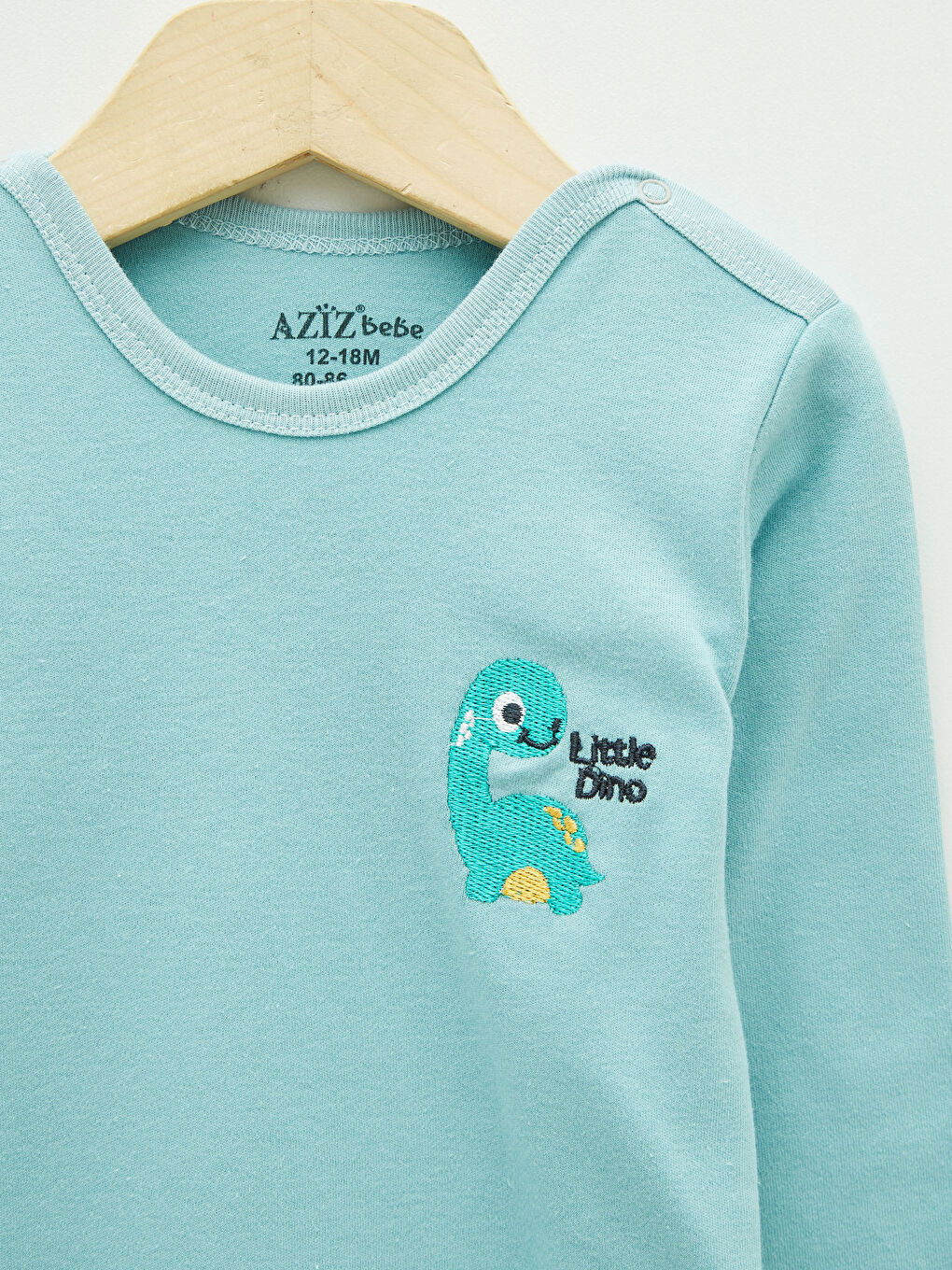 Crew Neck Embroidery Detailed Long Sleeve Cotton Baby Boy Snap Button Body-2