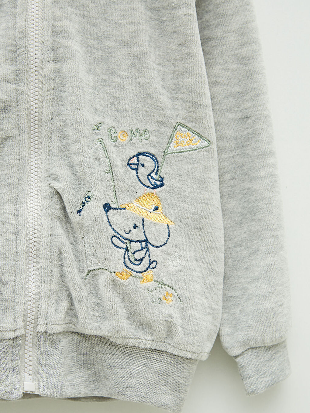 Hanorac cu fermoar din catifea cu detalii brodate, cu glugă și mânecă lungă pentru bebeluși băieți-2