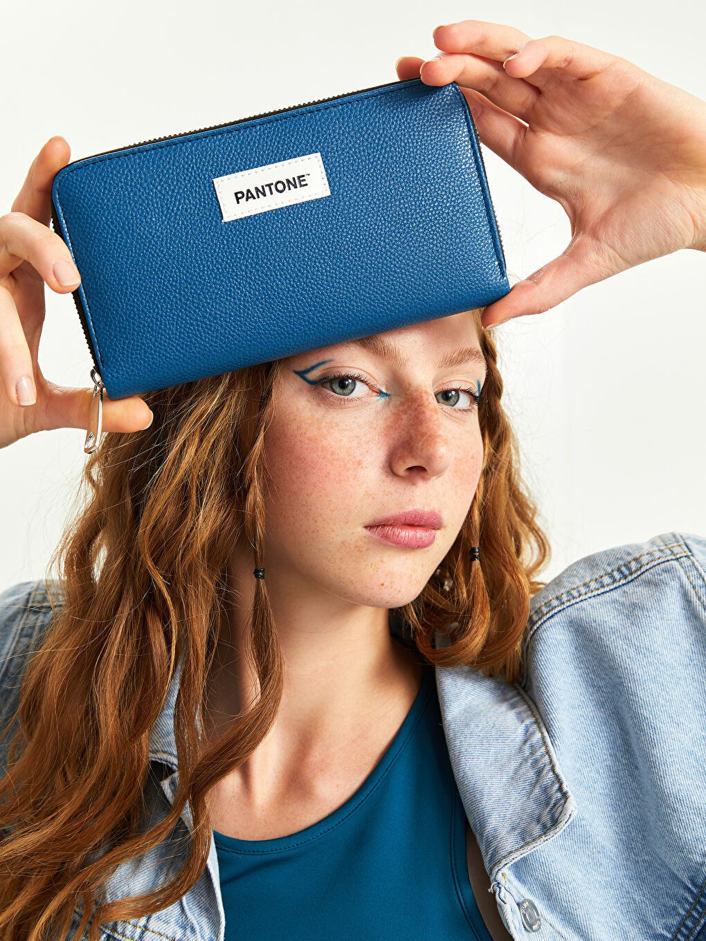 Petrol Baskılı Fermuarlı Kadın Cüzdan