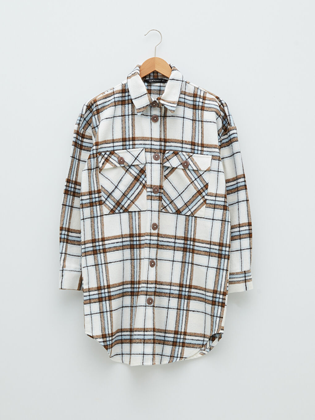 Mavi Ekose Uzun Kollu Oversize Gabardin Kadın Gömlek Tunik-5