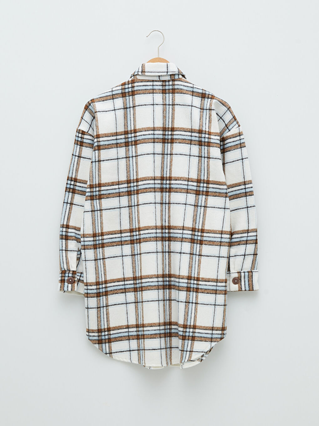 Mavi Ekose Uzun Kollu Oversize Gabardin Kadın Gömlek Tunik-6