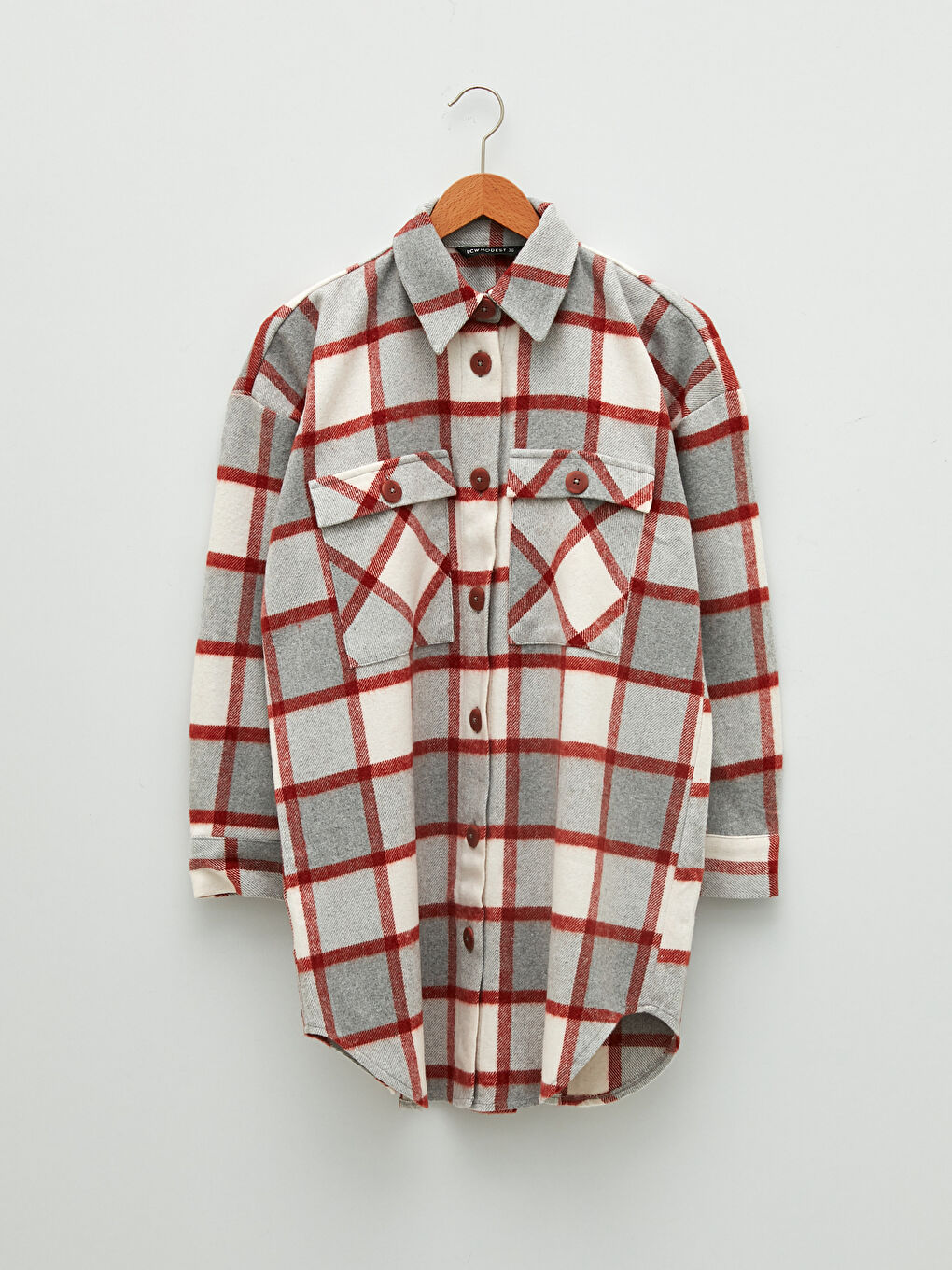 Plaid Long Sleeve Oversize Gabardine Women's Shirt Tunic-10