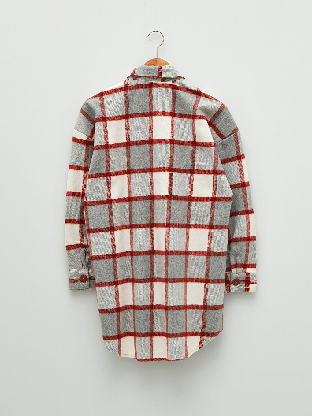Plaid Long Sleeve Oversize Gabardine Women's Shirt Tunic-11
