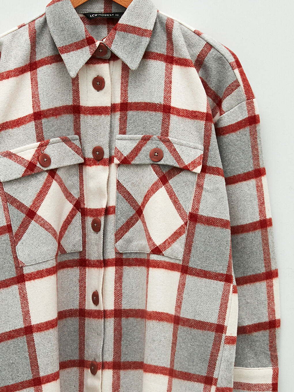 Plaid Long Sleeve Oversize Gabardine Women's Shirt Tunic-12