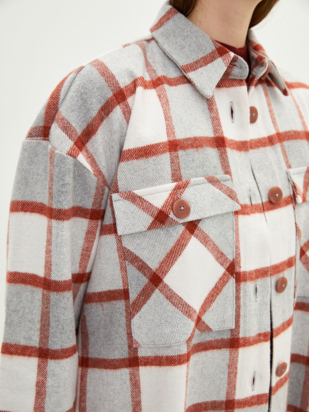 Plaid Long Sleeve Oversize Gabardine Women's Shirt Tunic-8