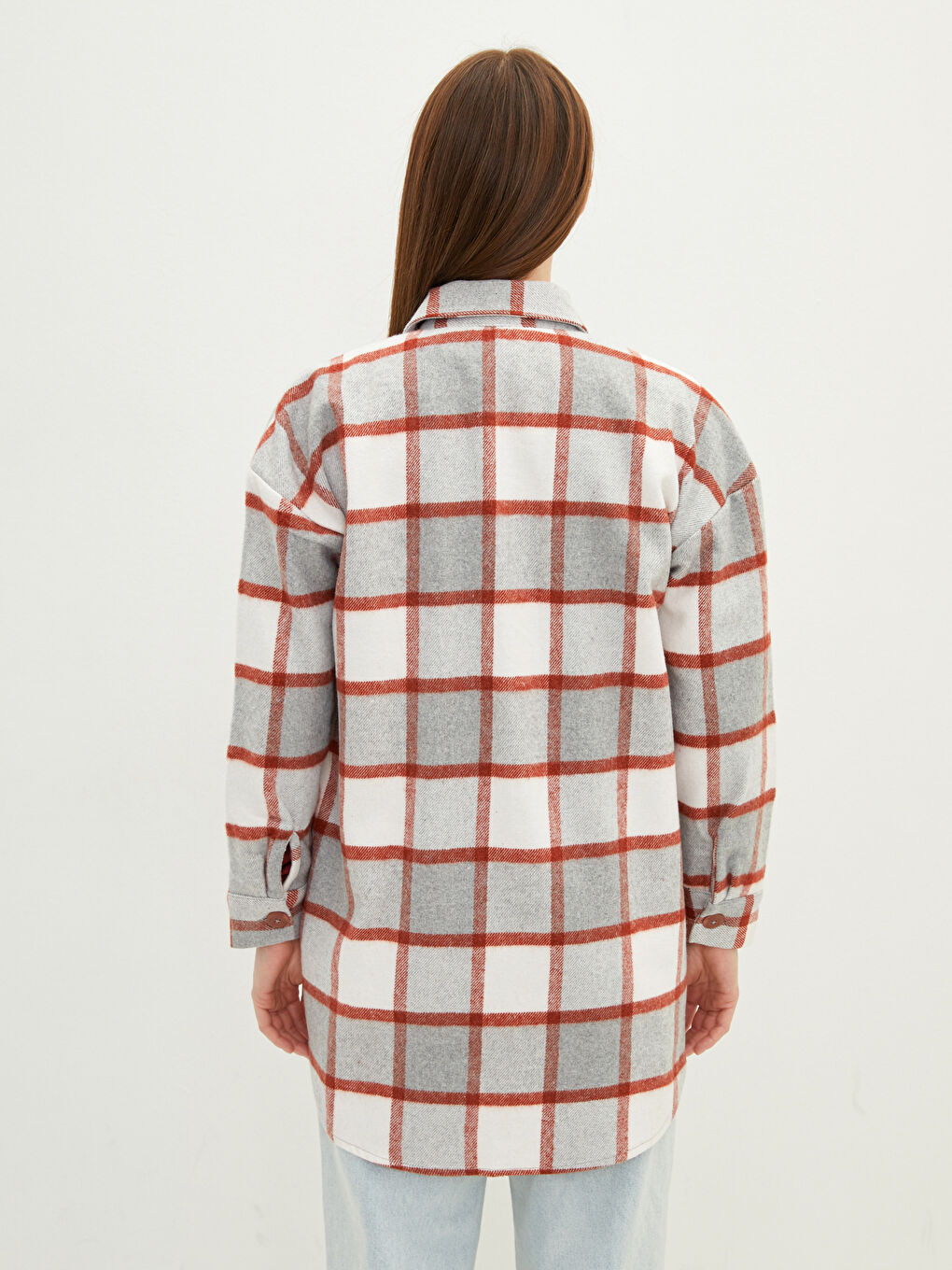 Plaid Long Sleeve Oversize Gabardine Women's Shirt Tunic-9