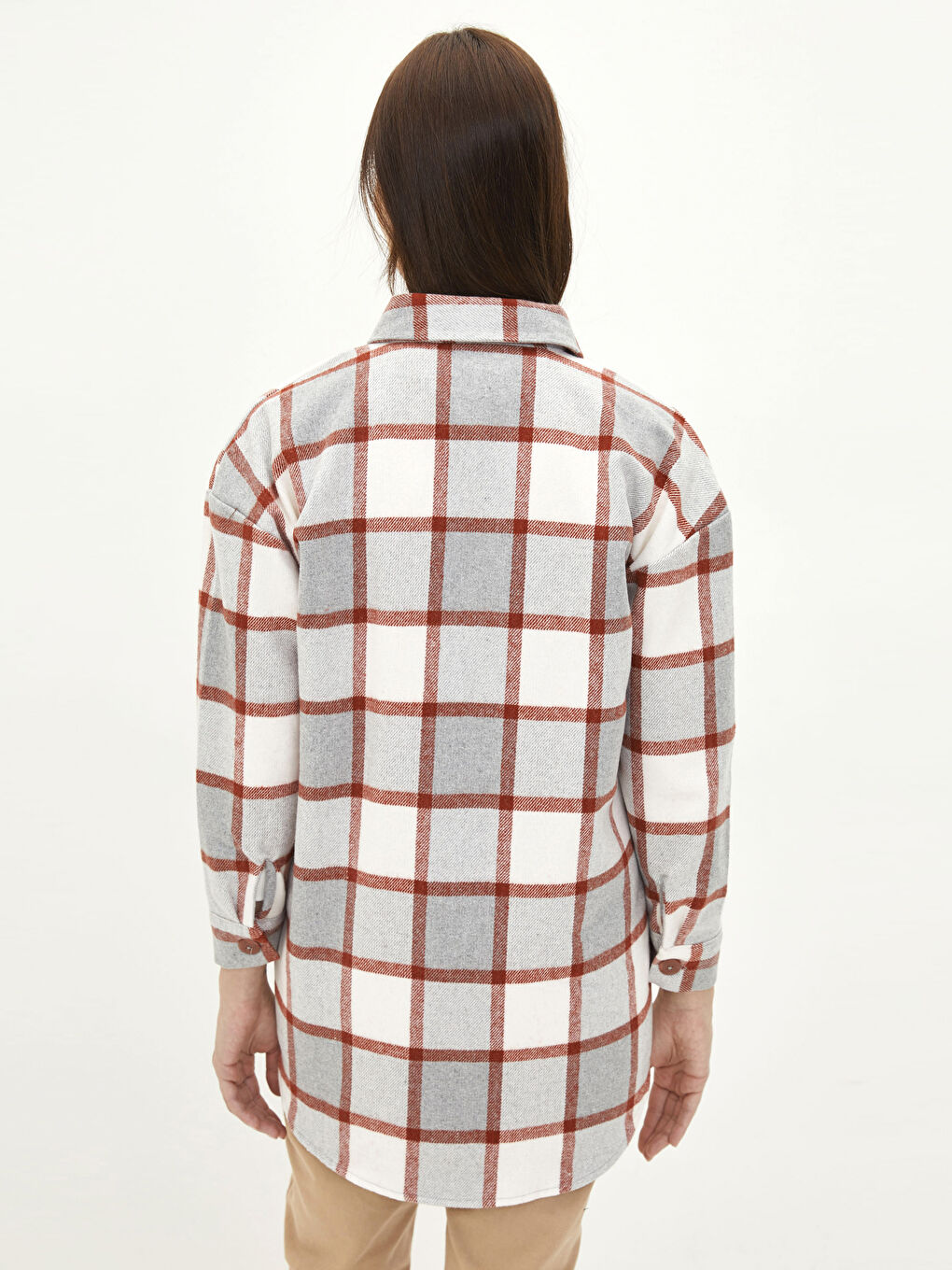Plaid Long Sleeve Oversize Gabardine Women's Shirt Tunic-6