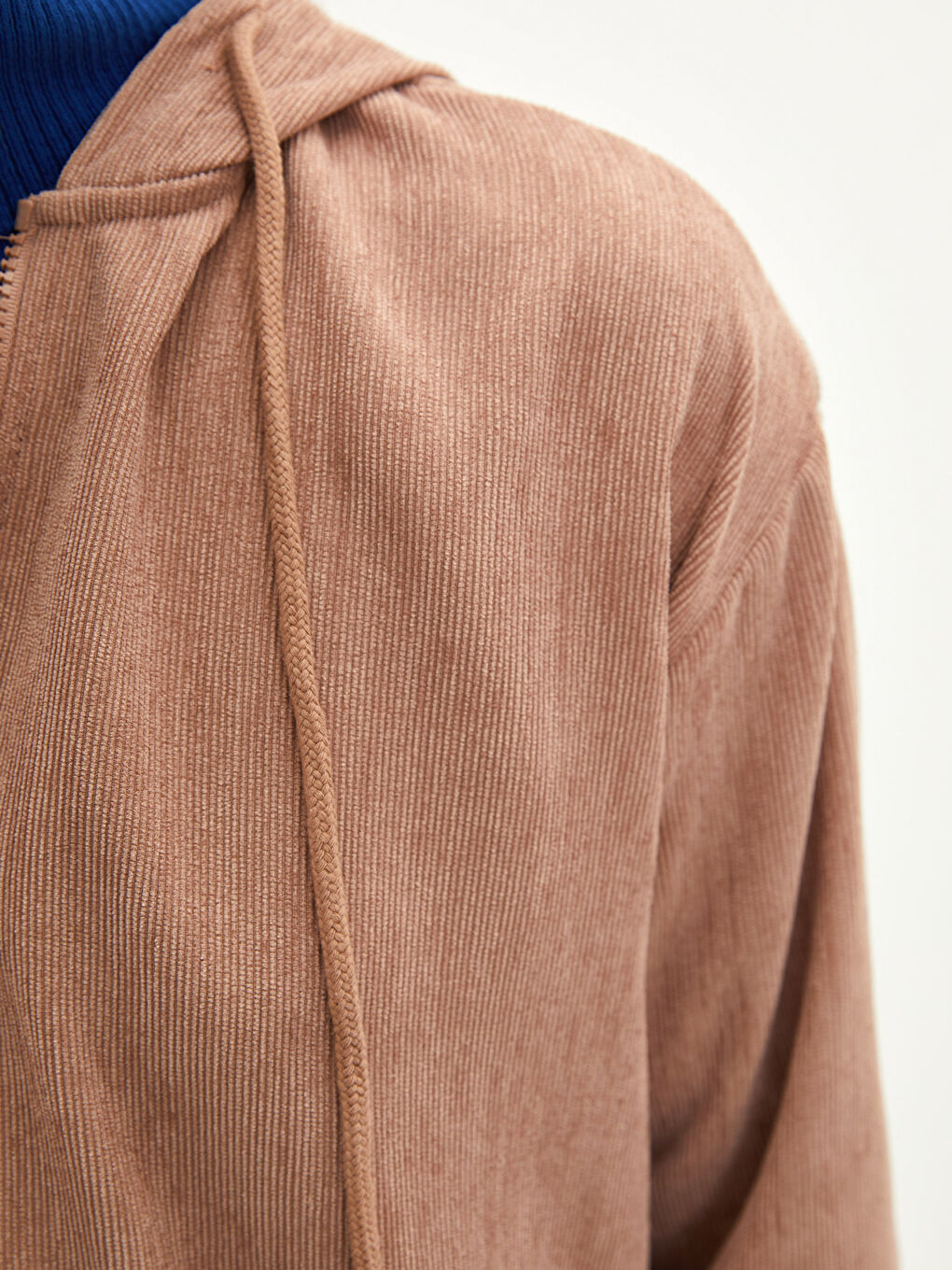 Kahverengi LCW MODEST Kapüşonlu Düz Uzun Kollu Kadife Kadın Tunik-3