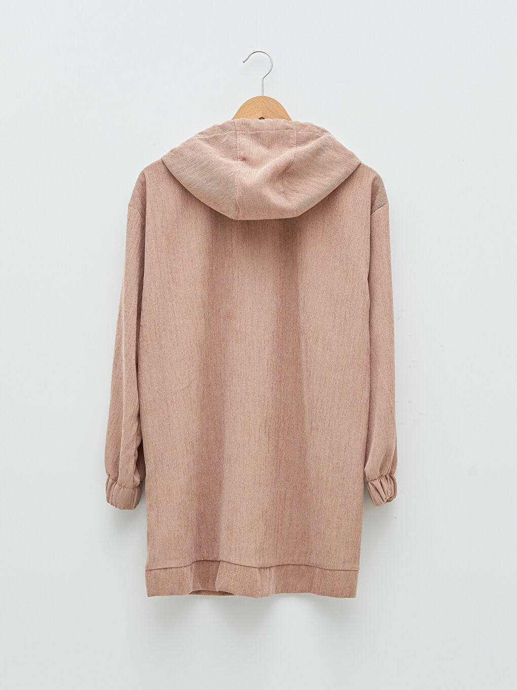 Kahverengi LCW MODEST Kapüşonlu Düz Uzun Kollu Kadife Kadın Tunik-6