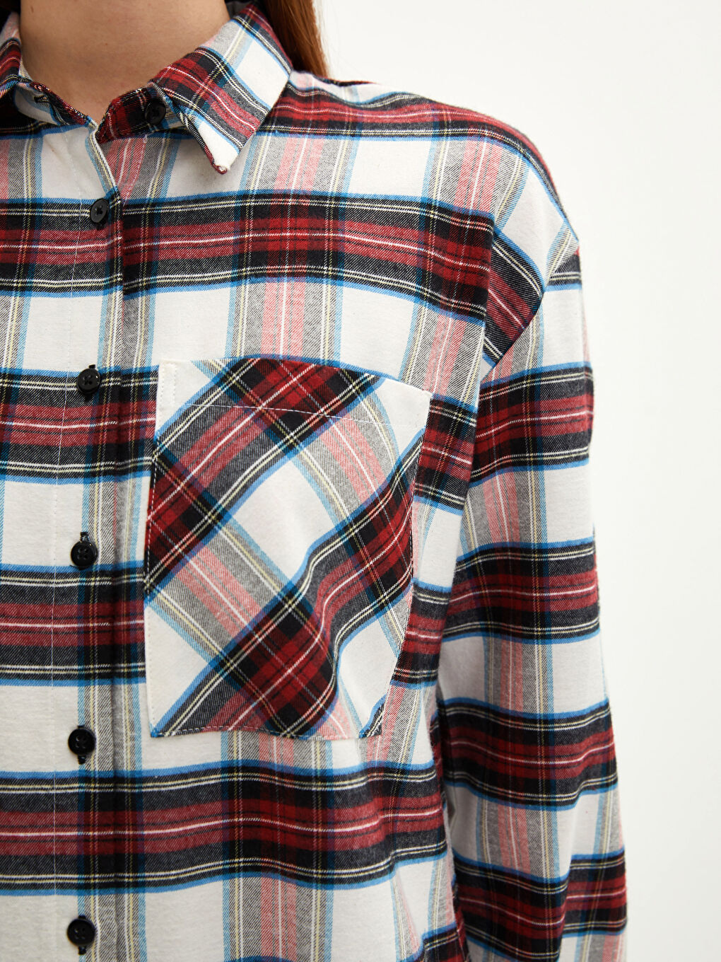 Kırmızı Ekose Uzun Kollu Oversize Kadın Gömlek Tunik-3
