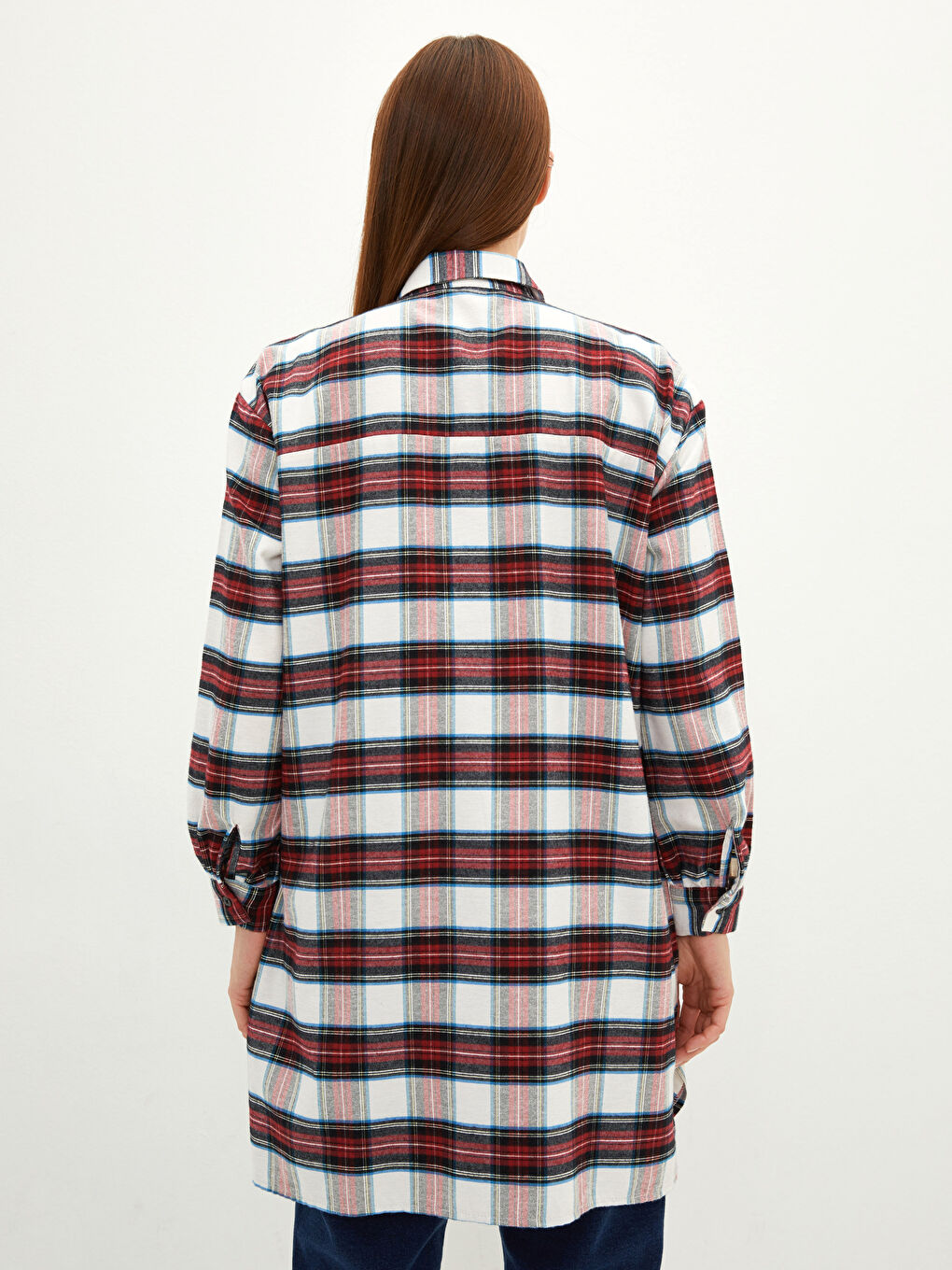Kırmızı Ekose Uzun Kollu Oversize Kadın Gömlek Tunik-4