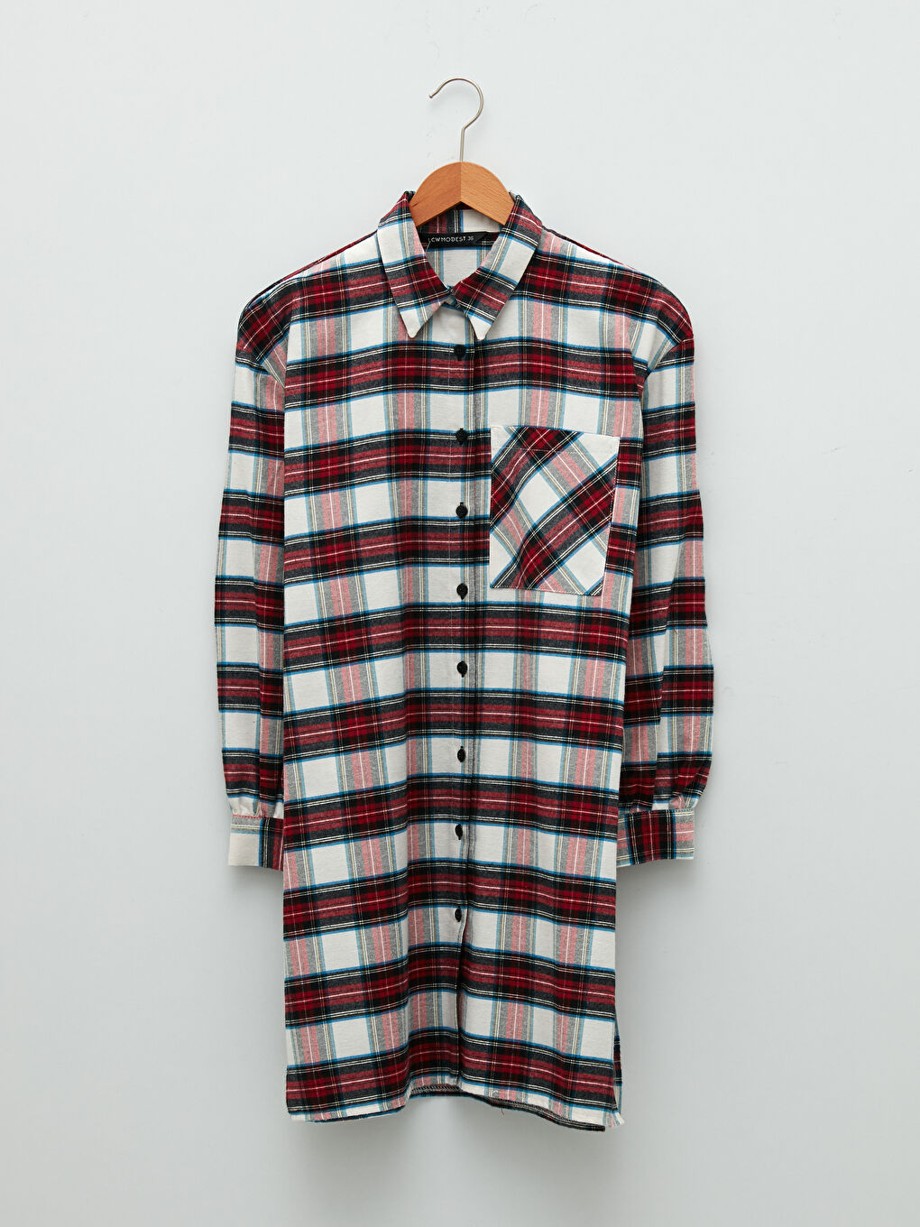 Kırmızı Ekose Uzun Kollu Oversize Kadın Gömlek Tunik-5