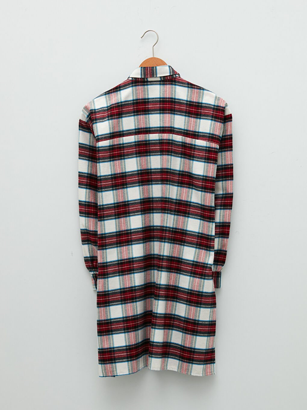 Kırmızı Ekose Uzun Kollu Oversize Kadın Gömlek Tunik-6