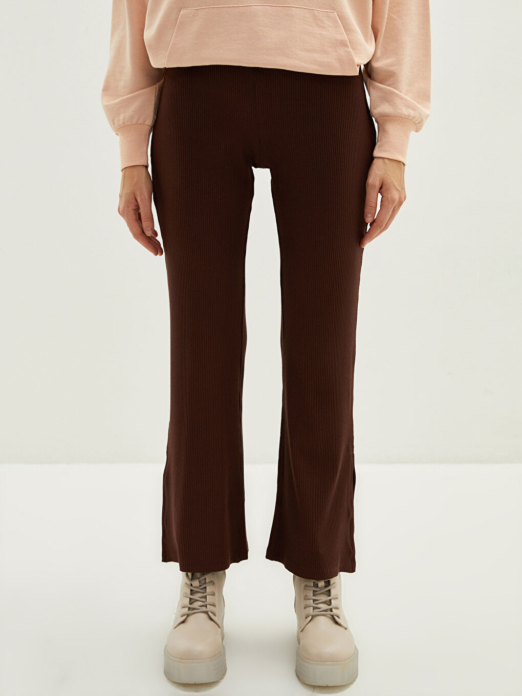 Elasticated Waist Plain Wide Leg Women's Leggings-3