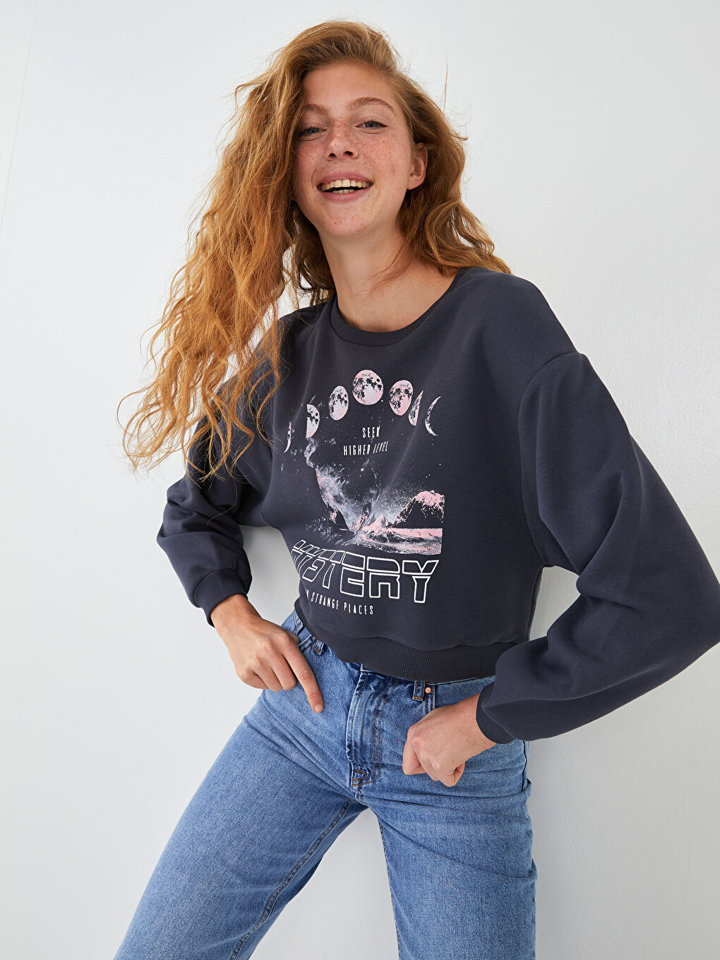 Sweat-shirt Épais Imprimé pour Femmes à Col Rond