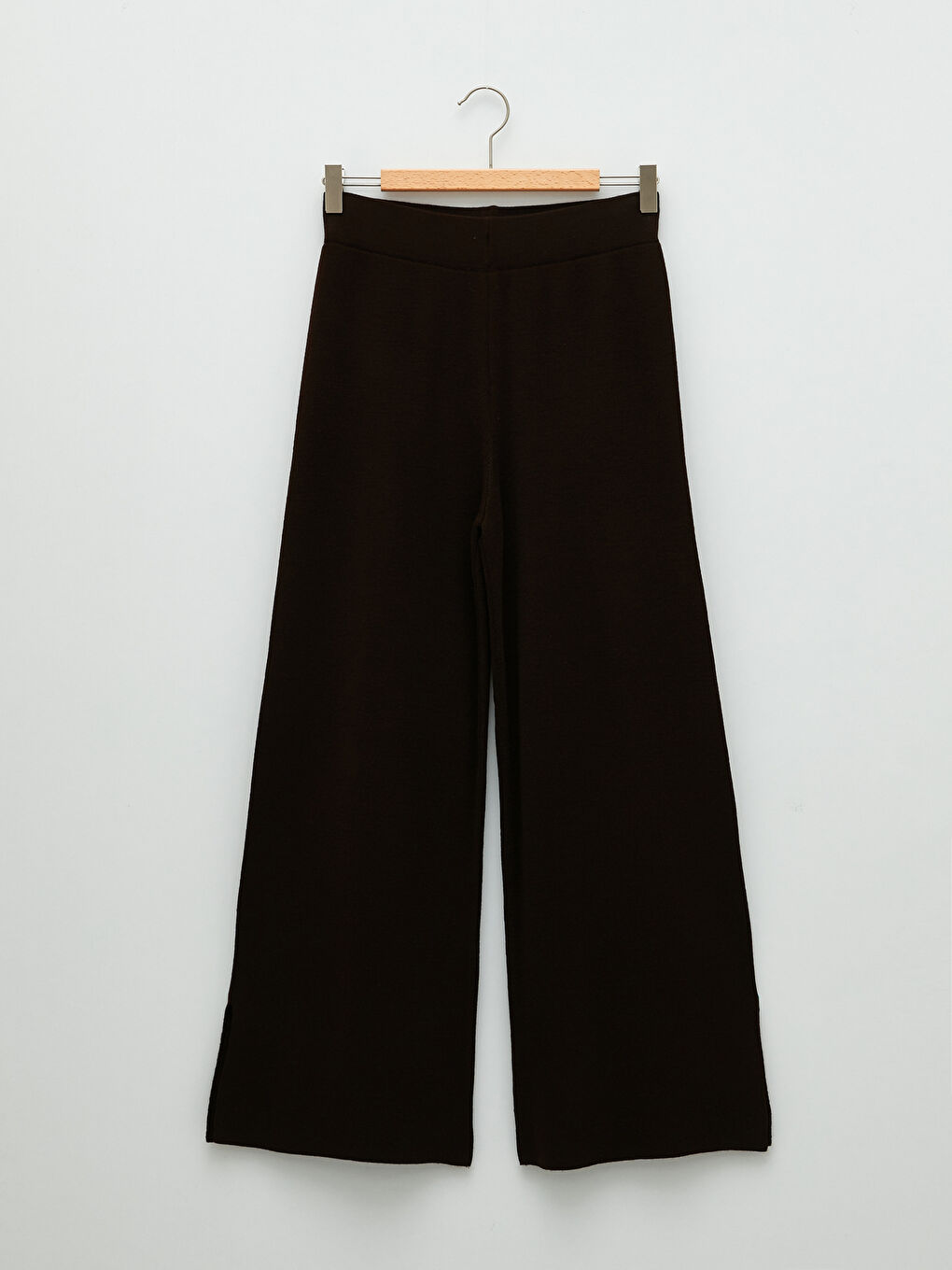 Kahverengi Kadın Beli Lastikli Düz Triko Pantolon-4