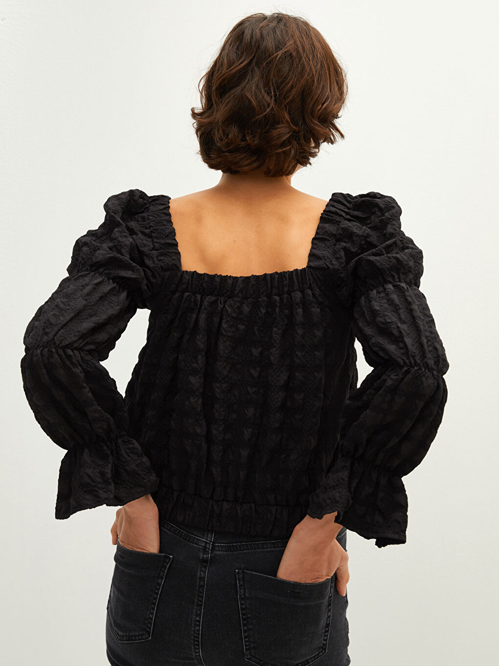 LCW Vision Quadratischer Kragen Selbstgemustert Langarm Bluse für Damen -W1KG63Z8-CVL
