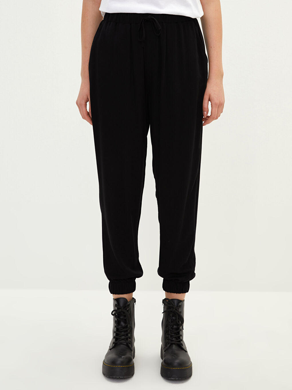 Elastic Waist Standard Fit Viscose Women's Jogger Pants-2