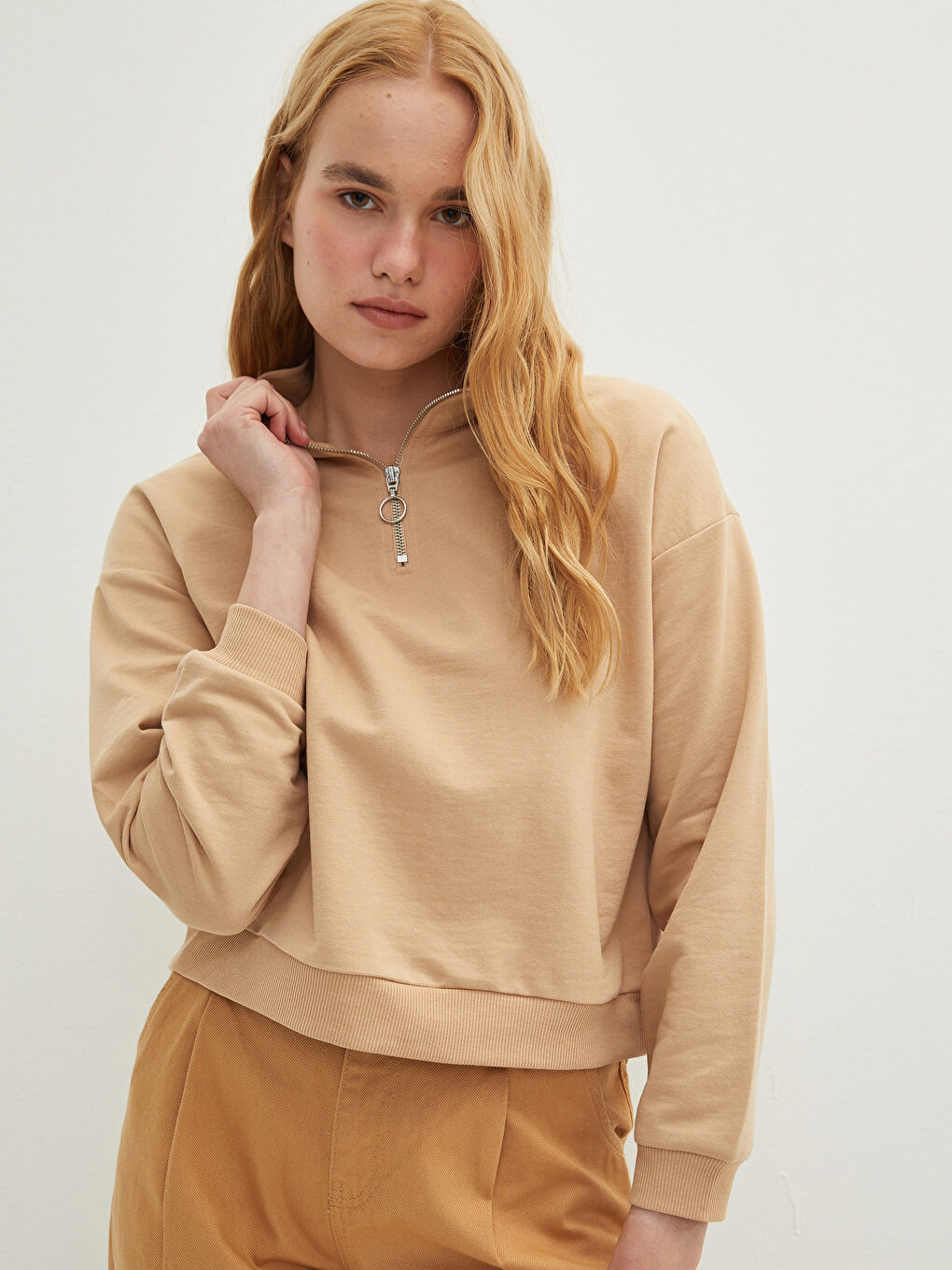 Hanorac Femei cu Guler Tip Pâlnie Simplu și Mânecă Lungă