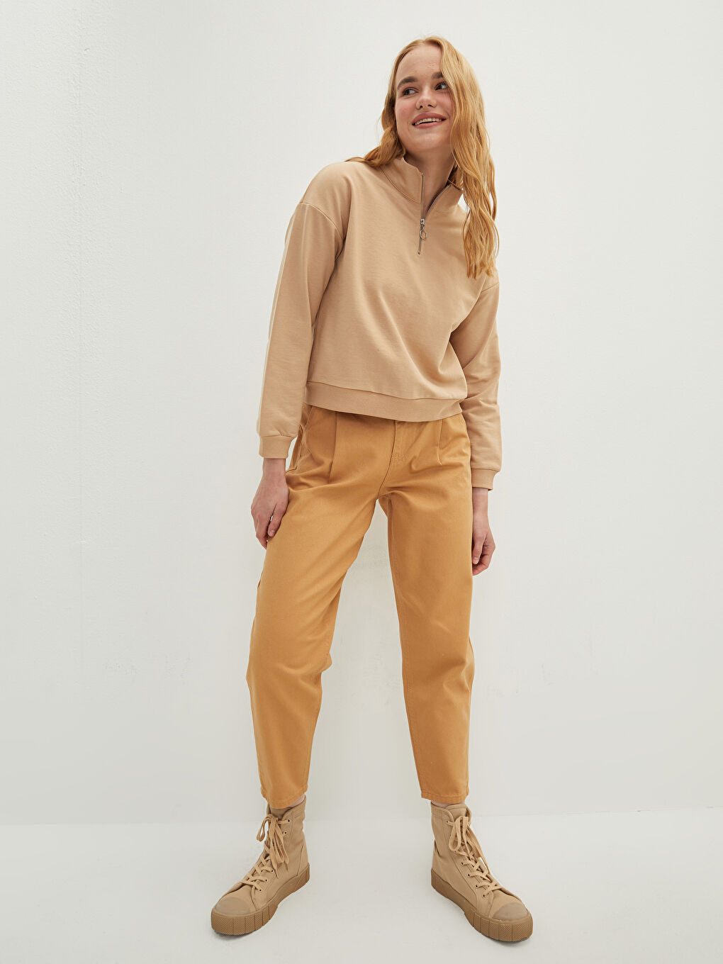 Hanorac Femei cu Guler Tip Pâlnie Simplu și Mânecă Lungă-3