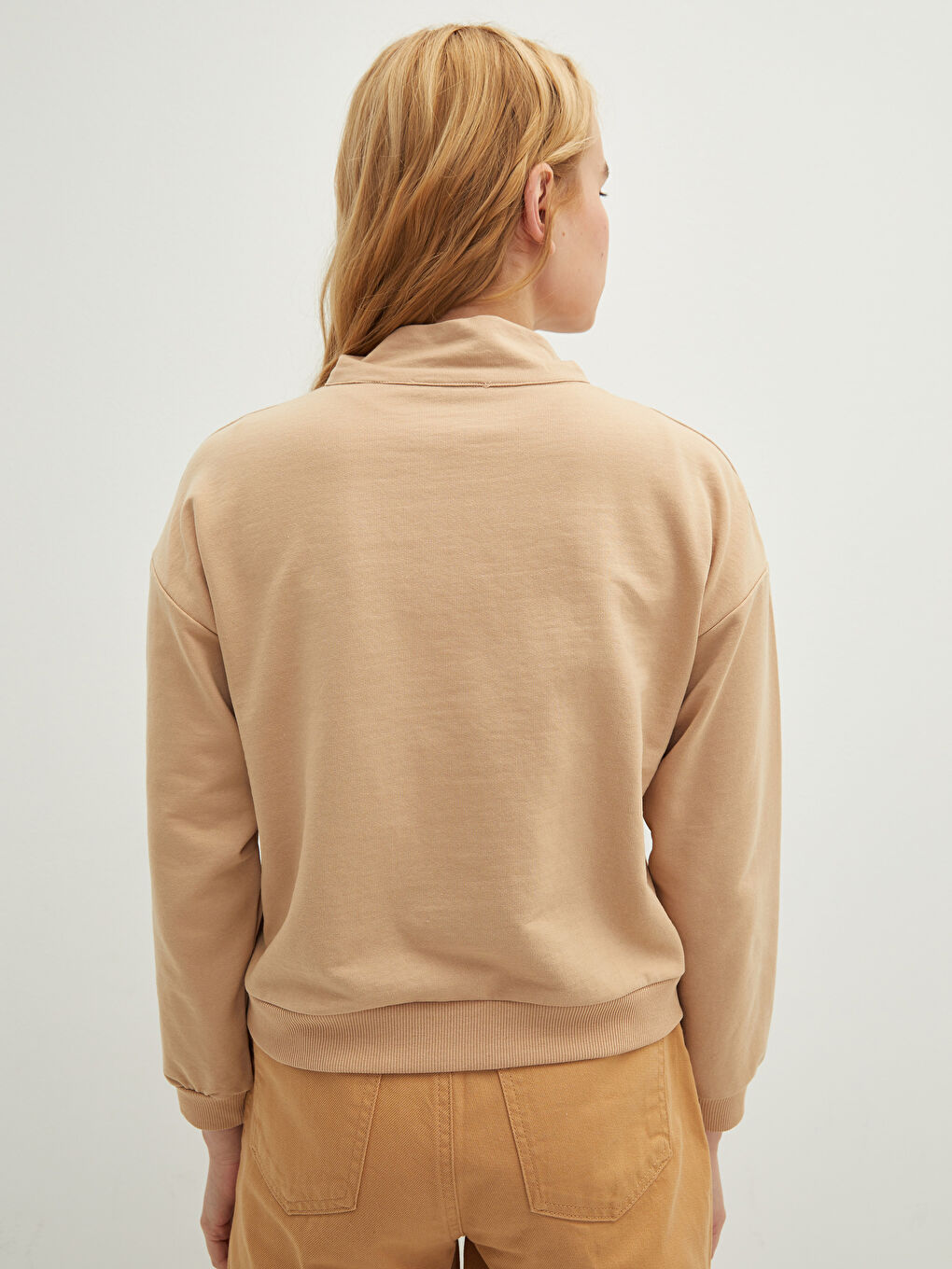 Hanorac Femei cu Guler Tip Pâlnie Simplu și Mânecă Lungă-4