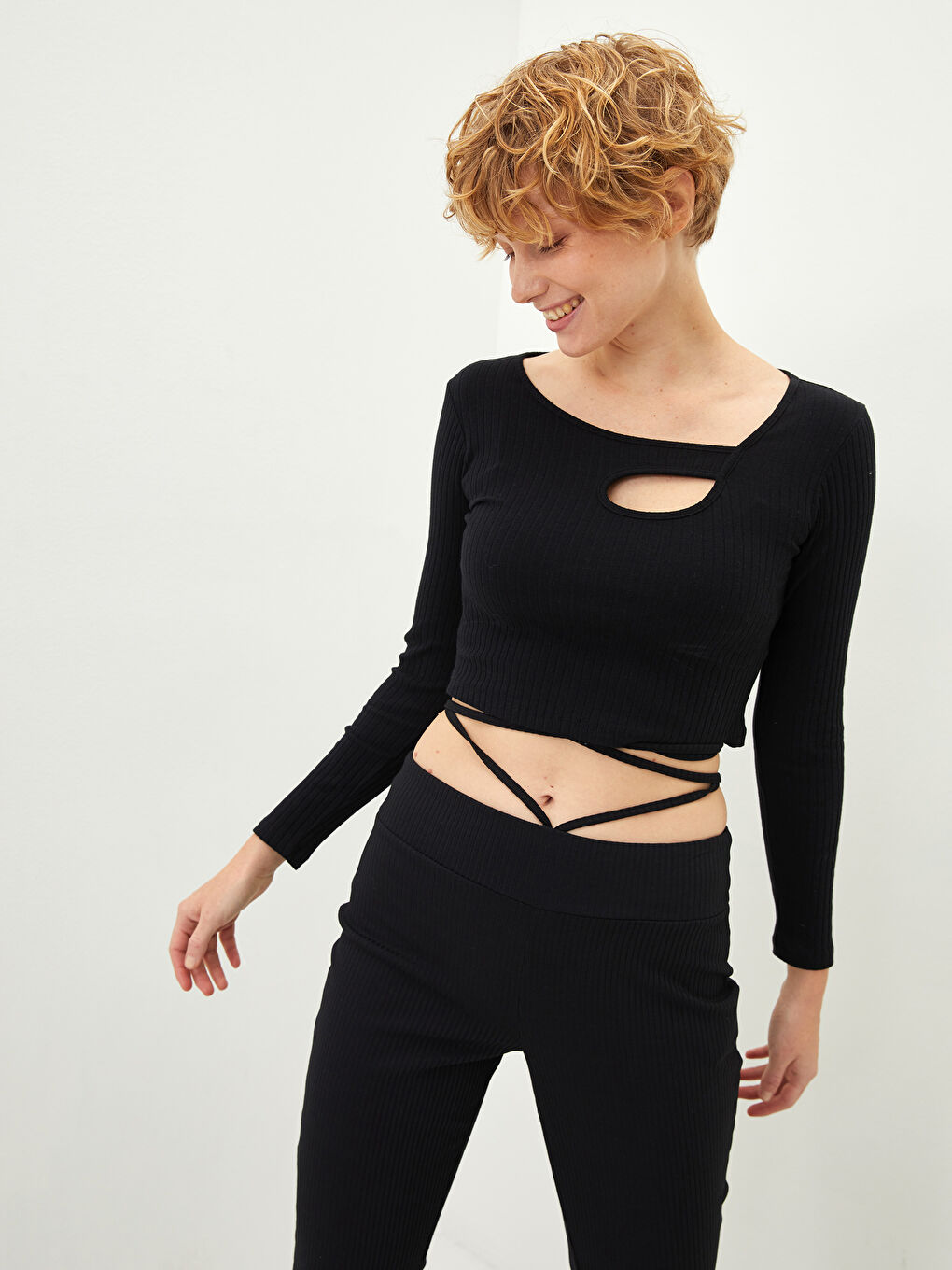 Rundhalsausschnitt Schlicht Langarm Damen T-Shirt-1