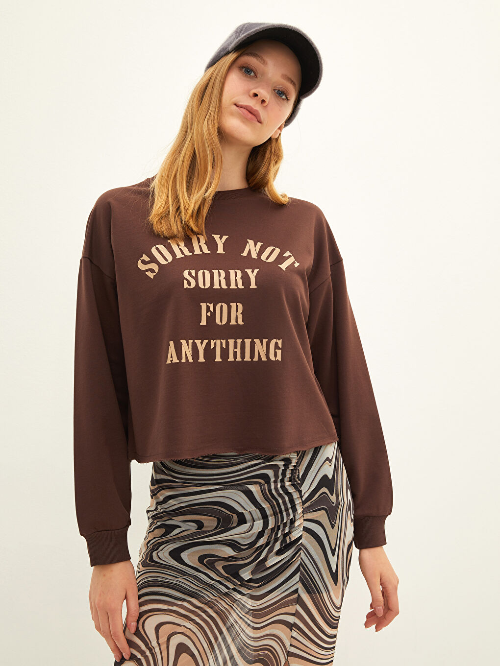 Crew Neck Slogan Printed Long Sleeve Cotton Women's Sweatshirt-1