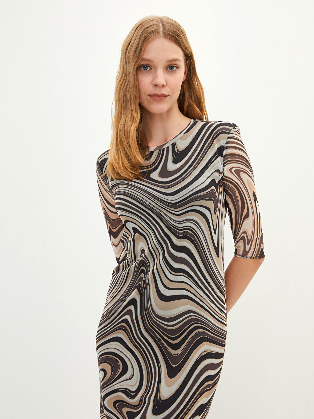 Rochie Cu Decolteu Rotund Cu Model,Pentru Femei-1