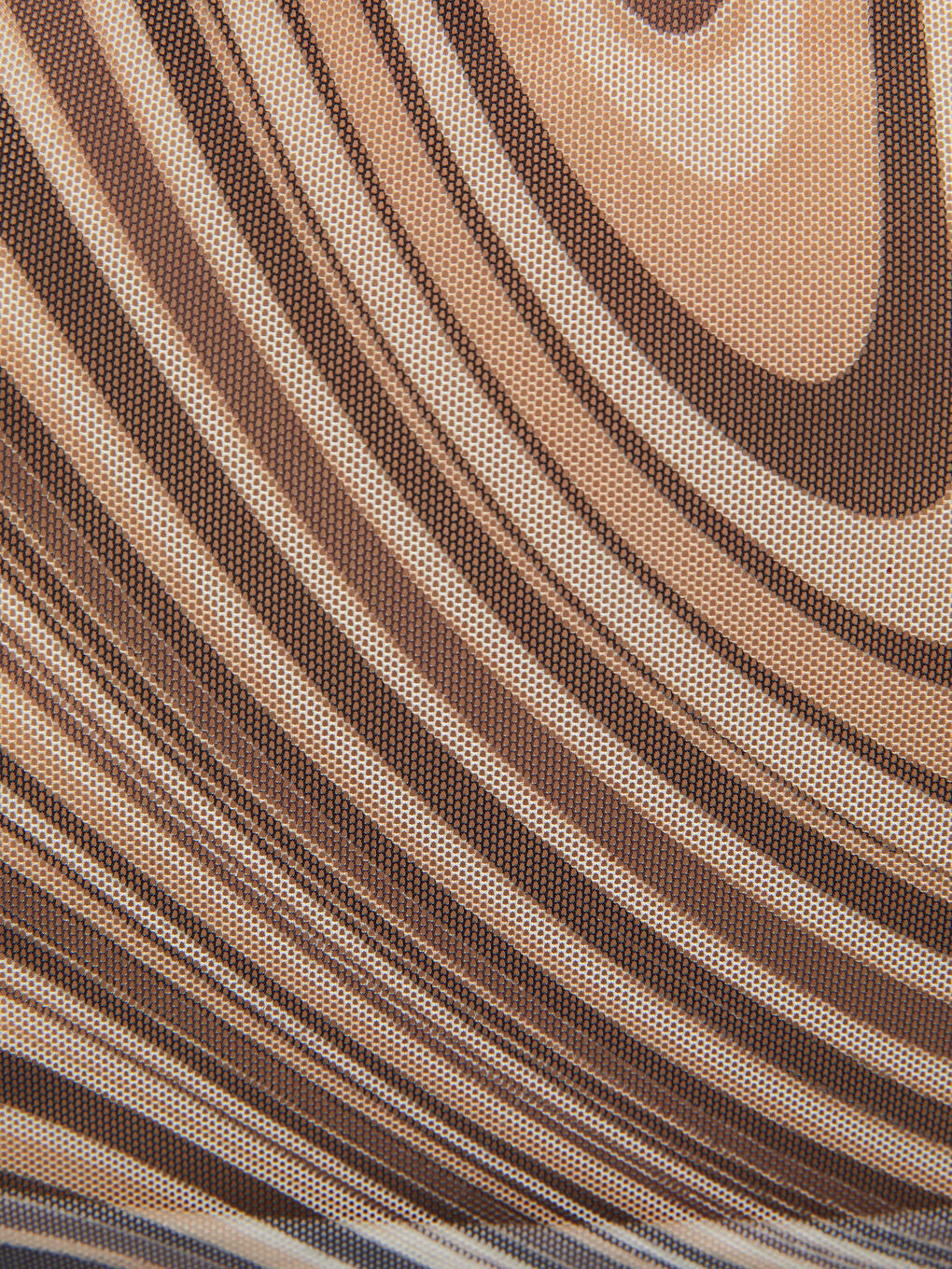 Kahverengi Dik Yaka Desenli Uzun Kollu Kadın Tişört-2