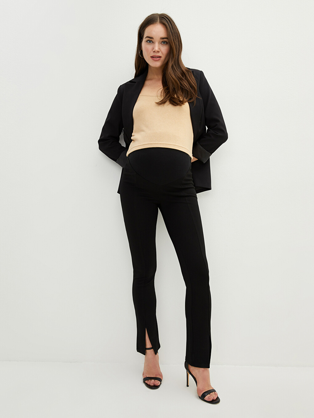 Tummy Paneled Straight Slit Detailed Maternity Trousers