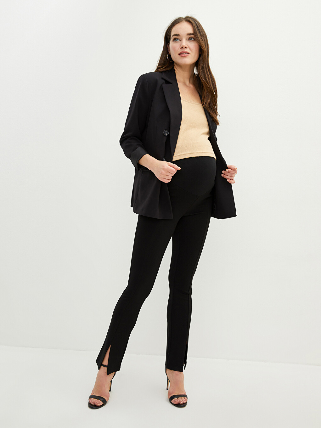 Tummy Paneled Straight Slit Detailed Maternity Trousers-1