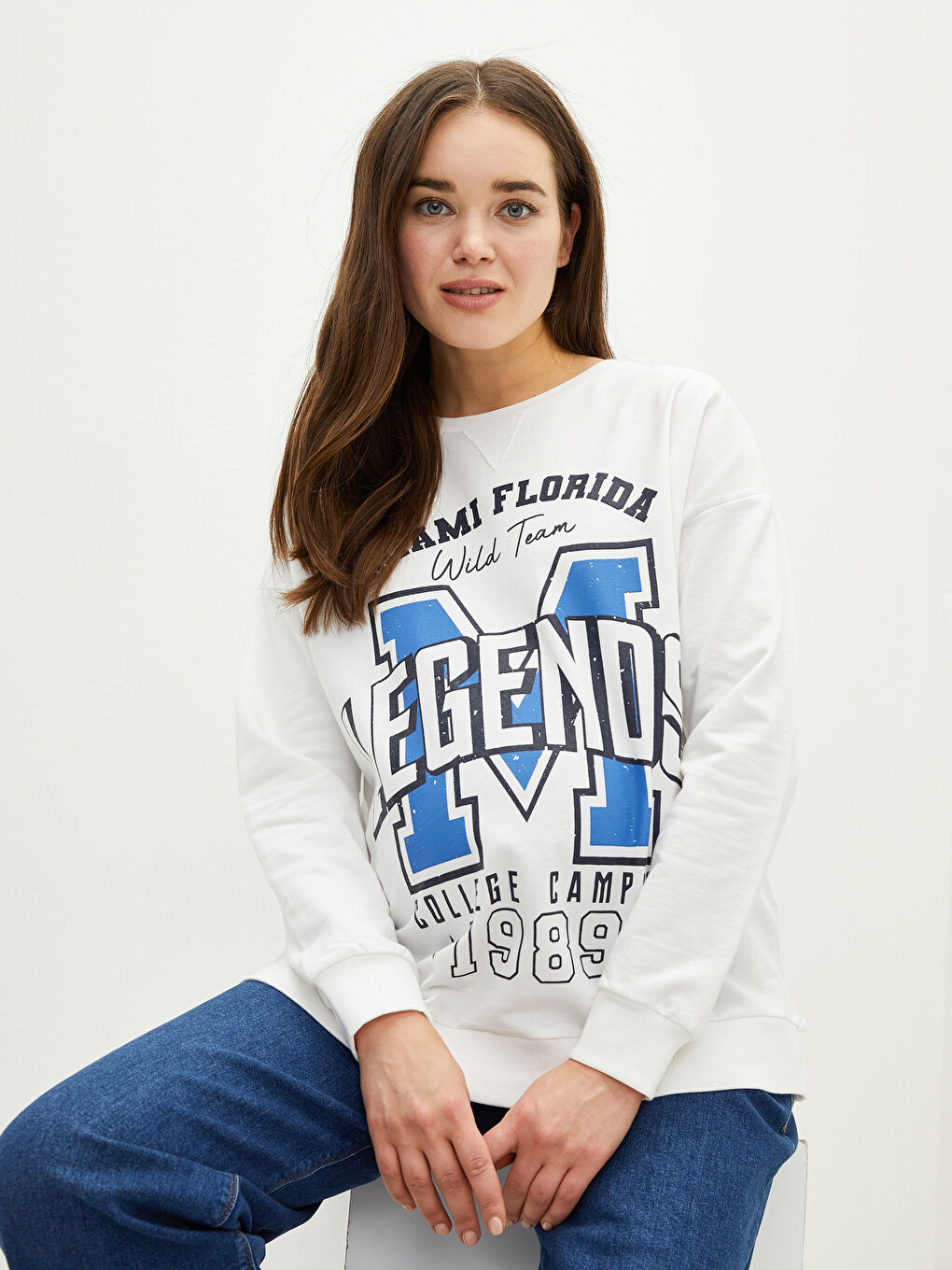 LCWAIKIKI Maternity Bisiklet Yaka Baskılı Uzun Kollu Hamile Sweatshirt -W1KG97Z8-JA6