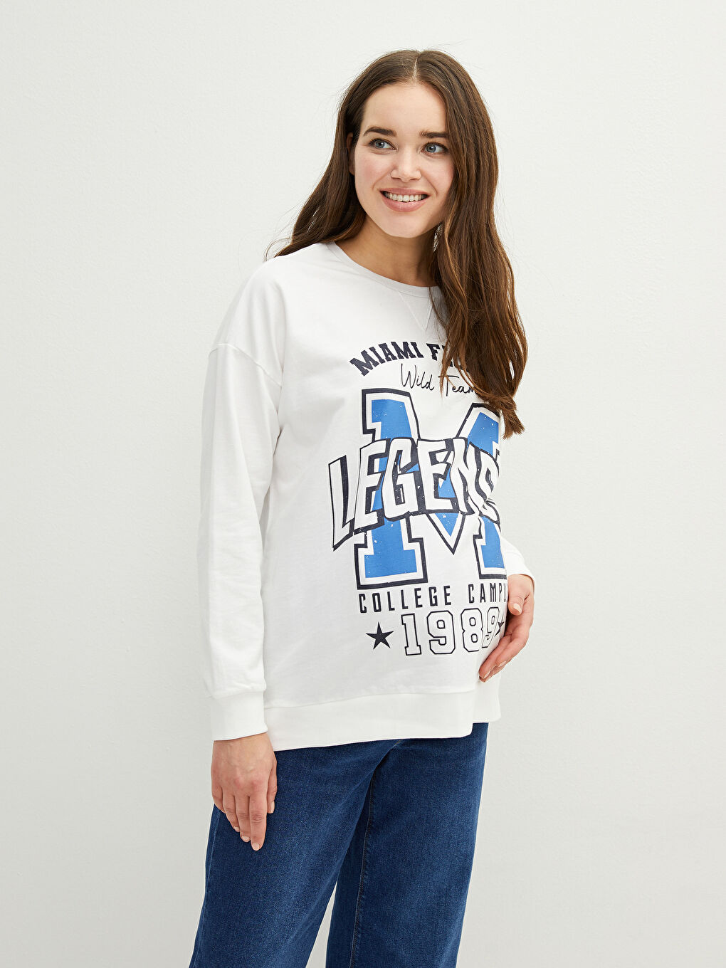 LCWAIKIKI Maternity Bisiklet Yaka Baskılı Uzun Kollu Hamile Sweatshirt -W1KG97Z8-JA6