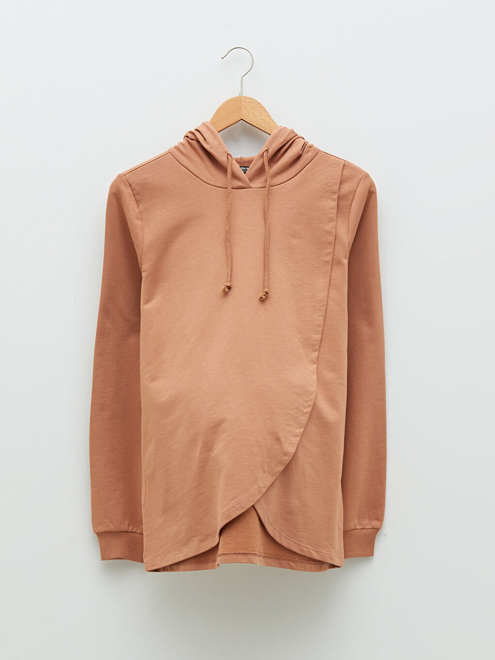 Kahverengi Düz Uzun Kollu Emzirme Özellikli Hamile Hoodie-6