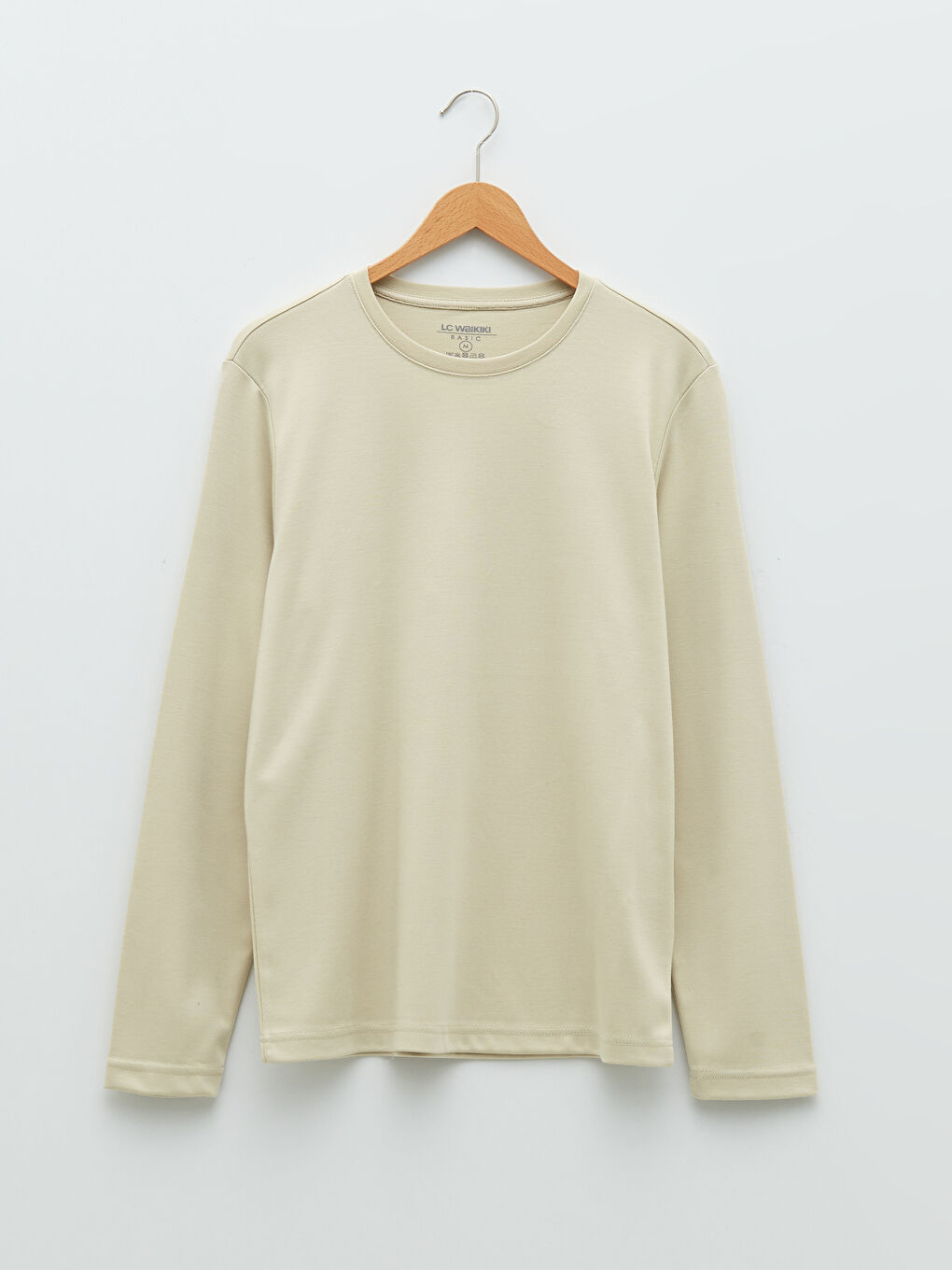 Ekru Bisiklet Yaka Uzun Kollu Basic Erkek Tişört-5