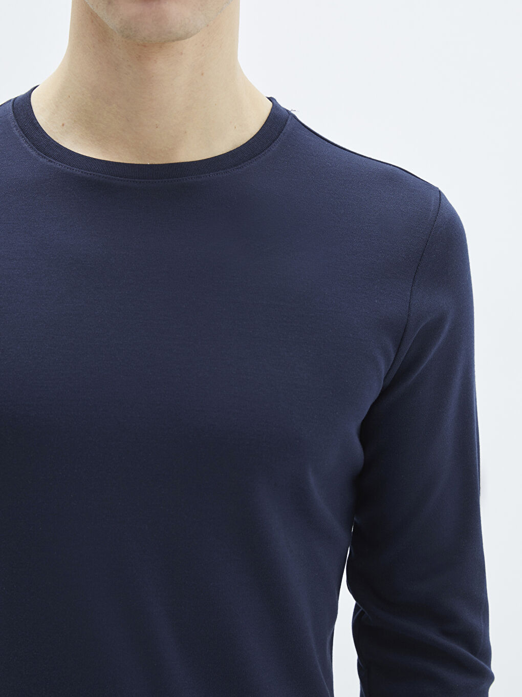 Lacivert Bisiklet Yaka Uzun Kollu Basic Erkek Tişört-3