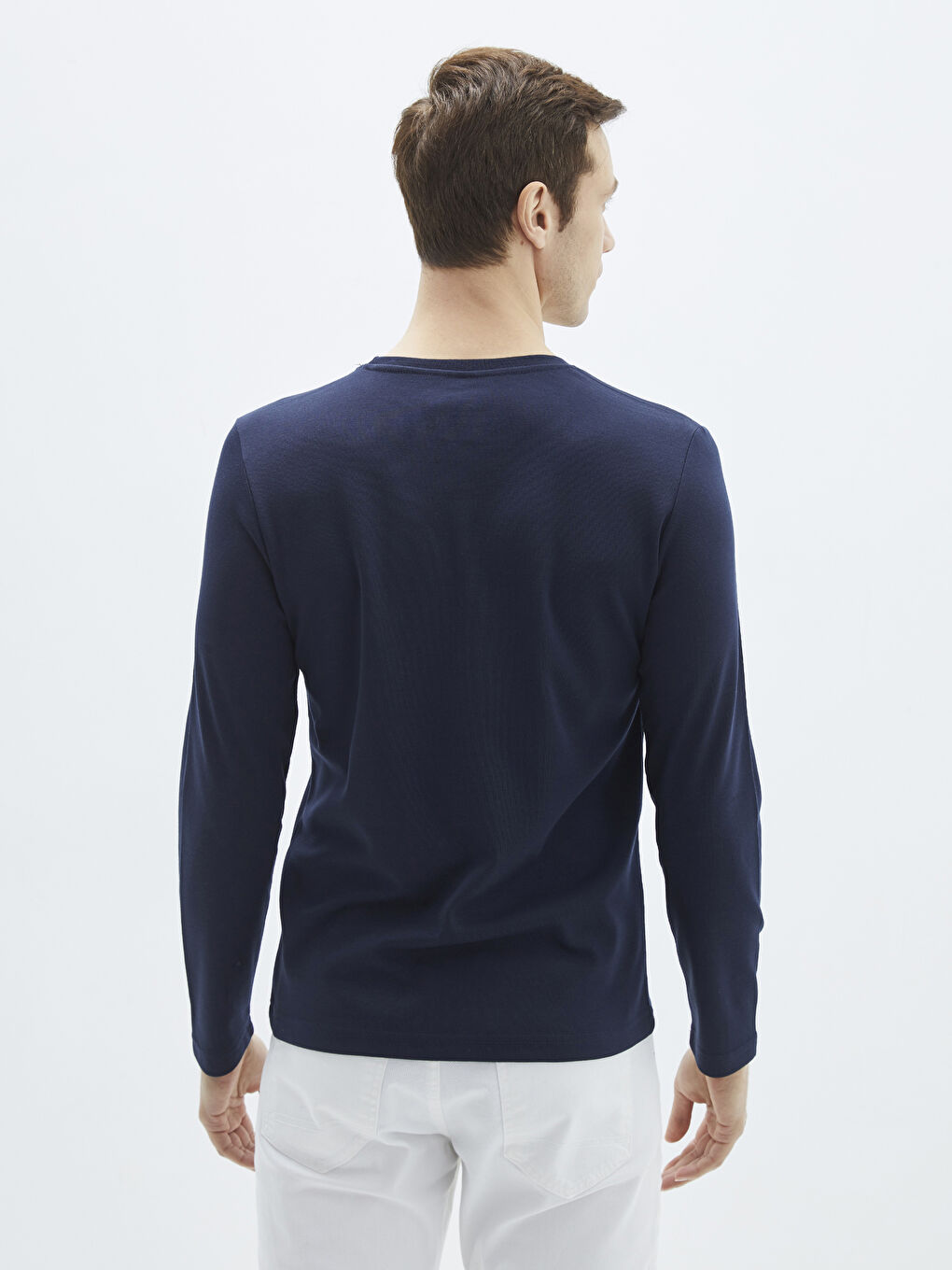 Lacivert Bisiklet Yaka Uzun Kollu Basic Erkek Tişört-4