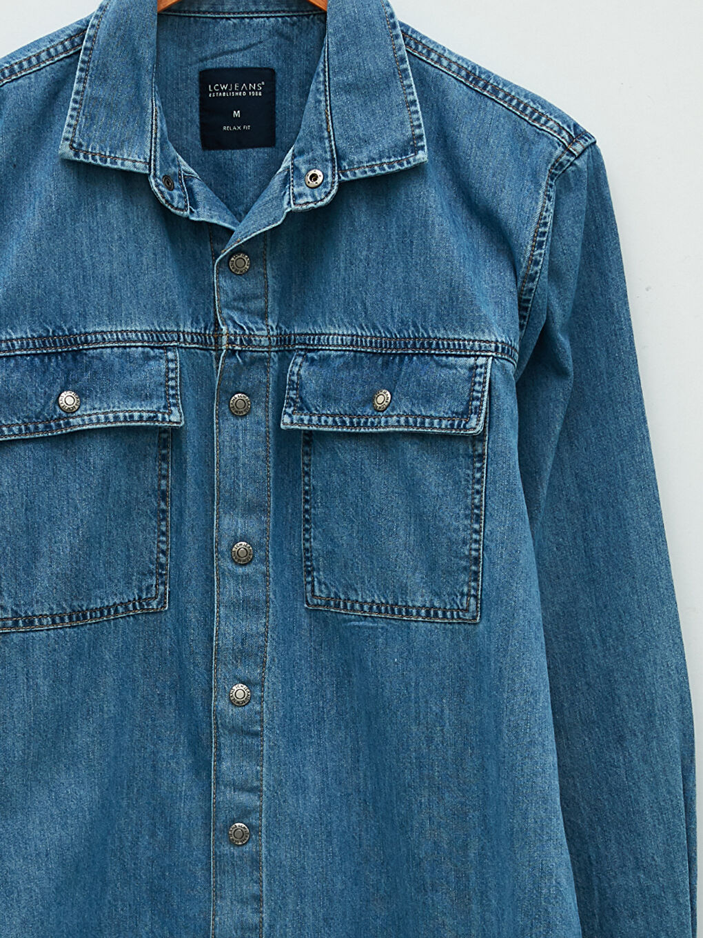 İndigo Rahat Kalıp Uzun Kollu Erkek Jean Gömlek-7