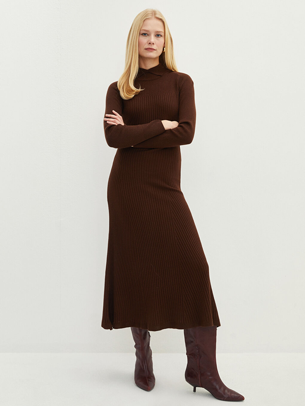 LCWAIKIKI Classic Polo Neck Women's Knitwear Dress -W1KH58Z8-S1J