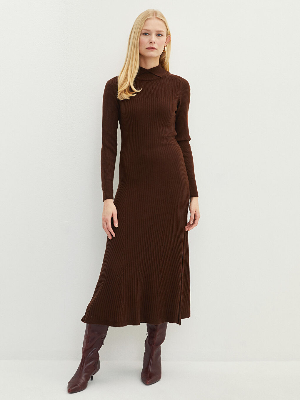 LCWAIKIKI Classic Polo Neck Women's Knitwear Dress -W1KH58Z8-S1J
