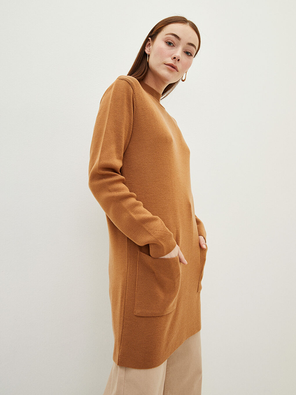 Half Turtleneck Long Sleeve Women's Knitwear Tunic-1