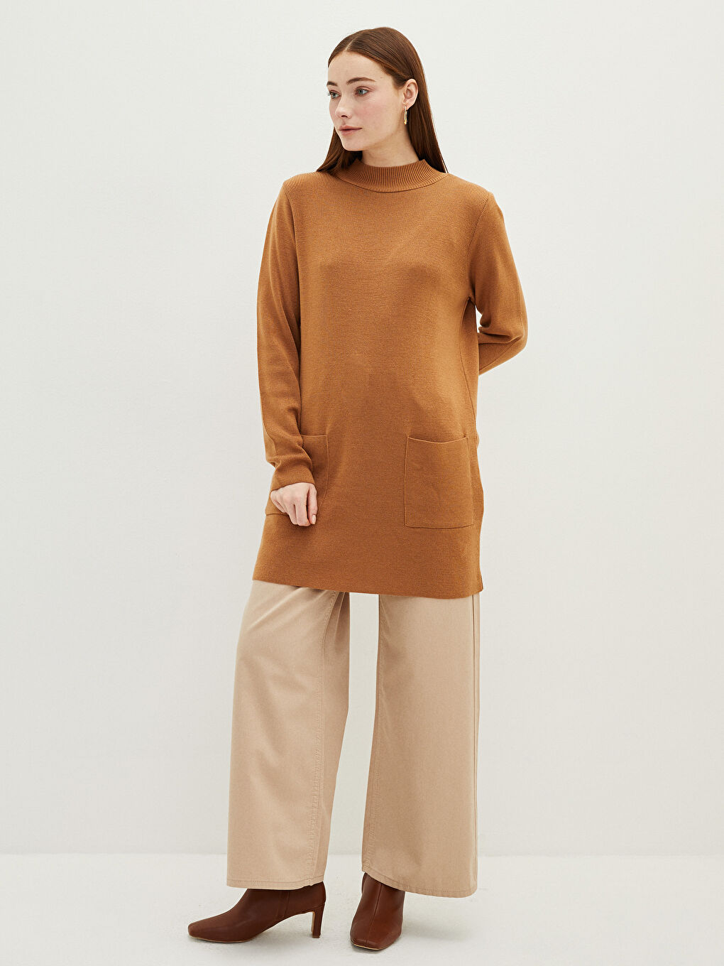 Half Turtleneck Long Sleeve Women's Knitwear Tunic-2
