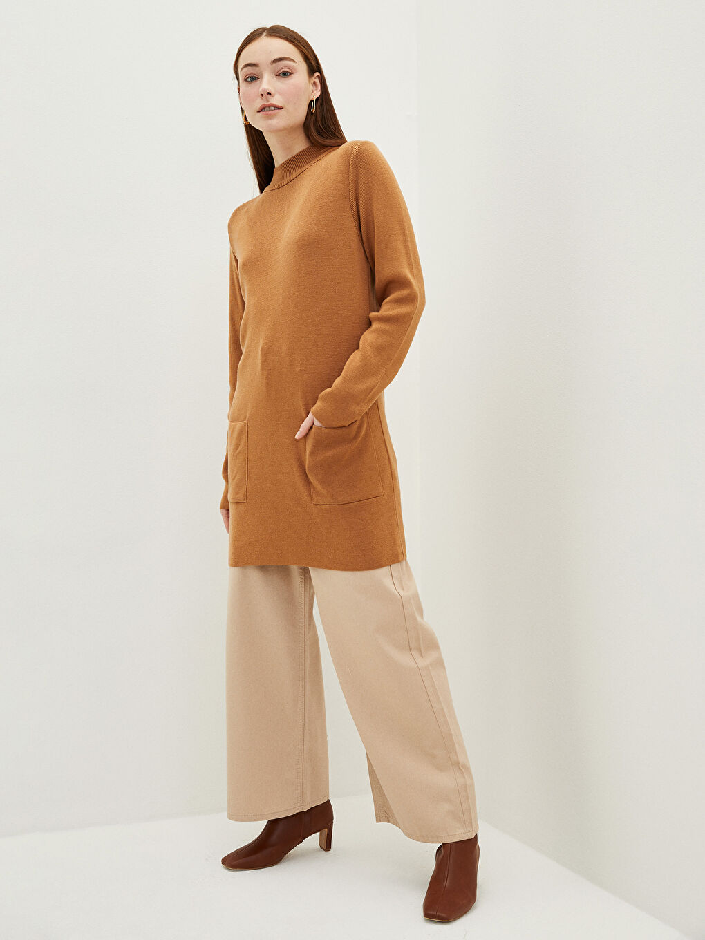 Half Turtleneck Long Sleeve Women's Knitwear Tunic-3