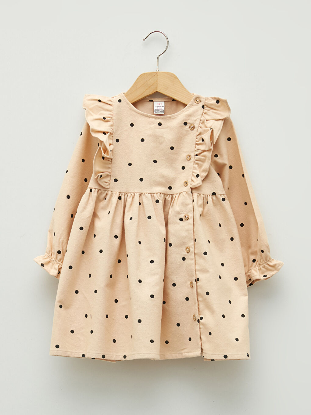Robe Bébé Fille à Col Rond Manches Longues avec Détail Volants