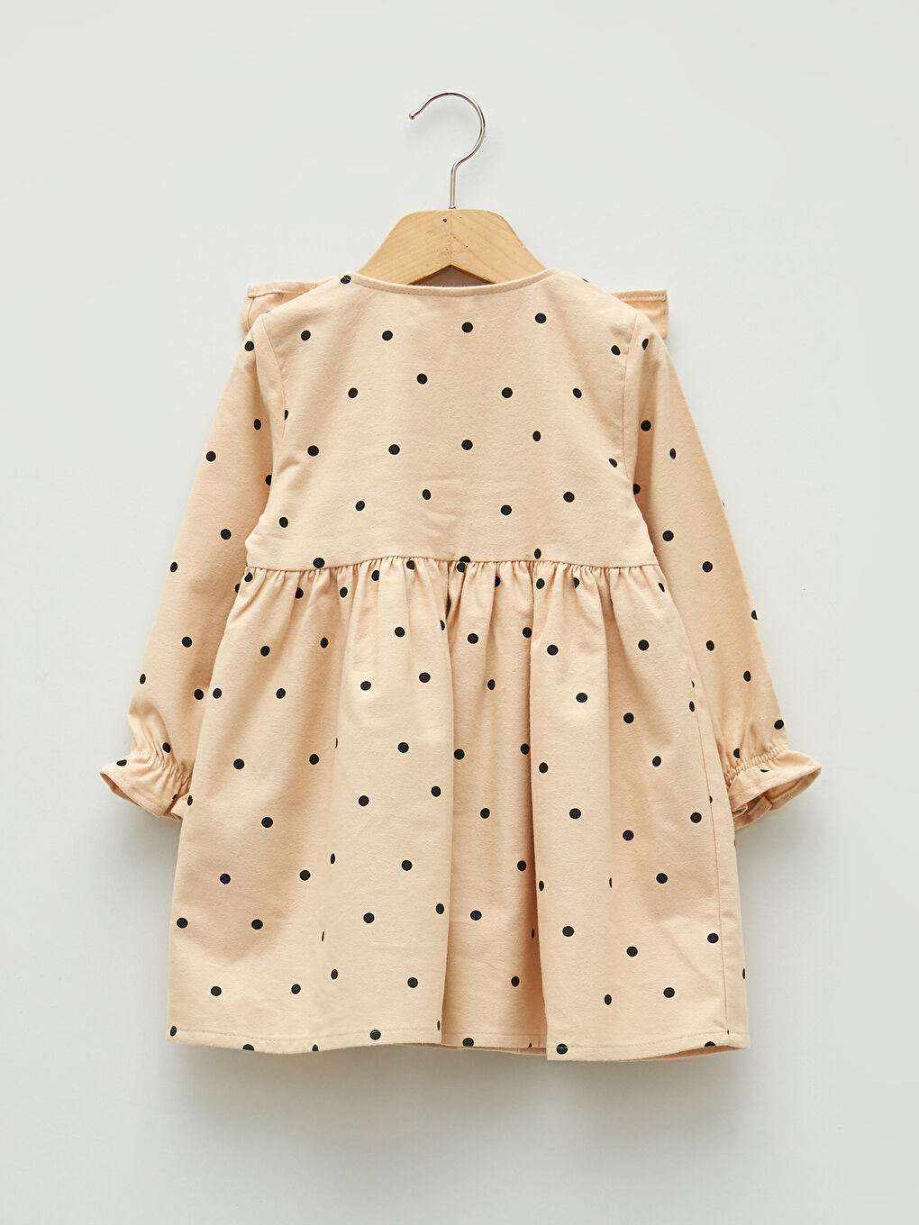 Robe Bébé Fille à Col Rond Manches Longues avec Détail Volants-1