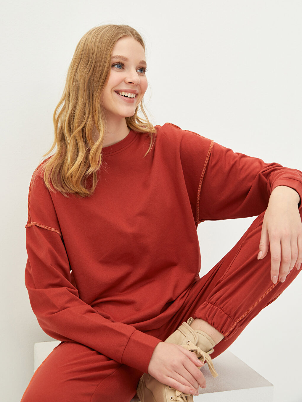 LCW Vision Rundhalsausschnitt Schlicht Langarm Damen-Sweatshirt -W1KH83Z8-H1E