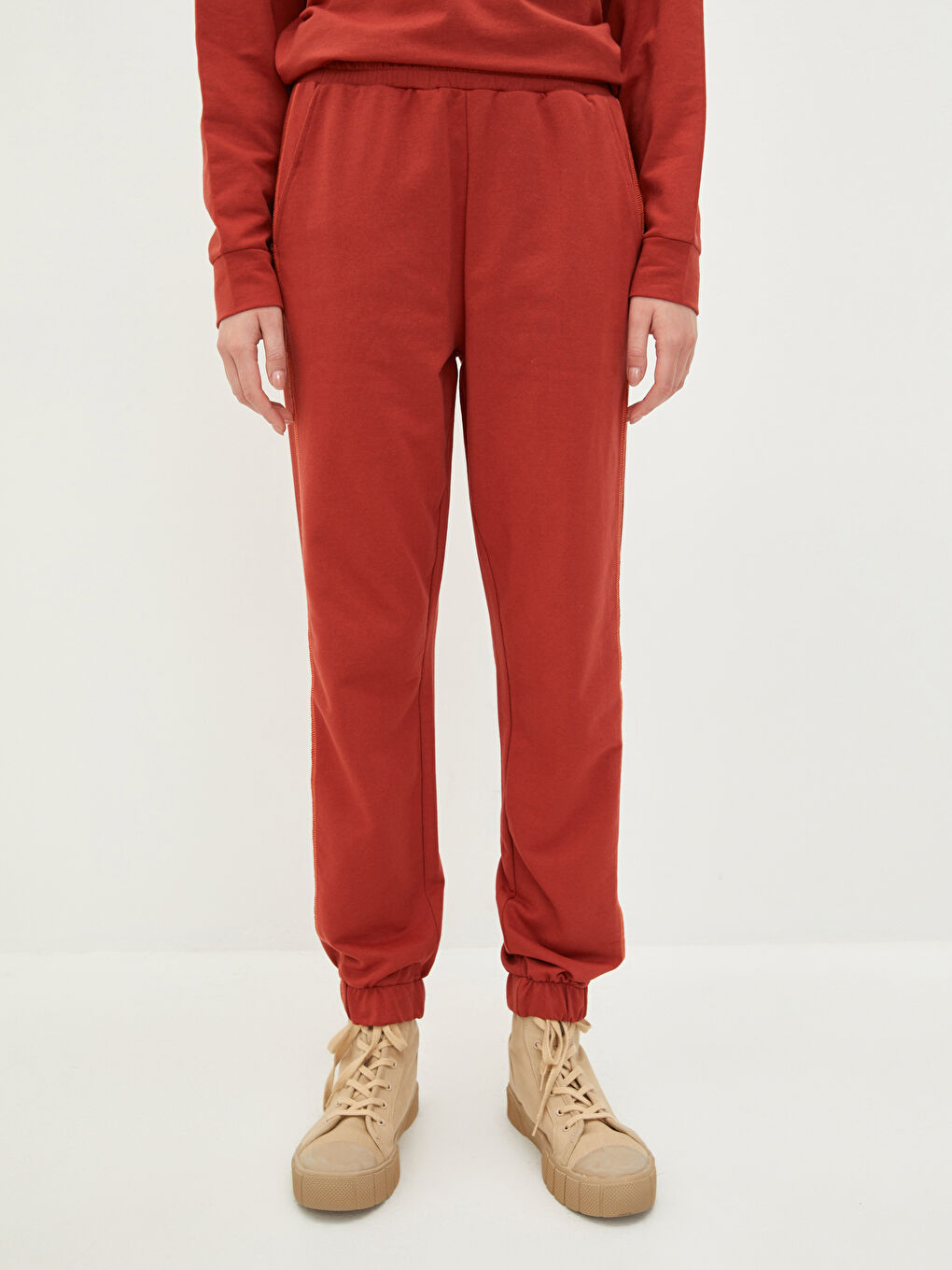 Ženske Jogger Pantalone Sa Elastičnim Strukem i Džepovima-3