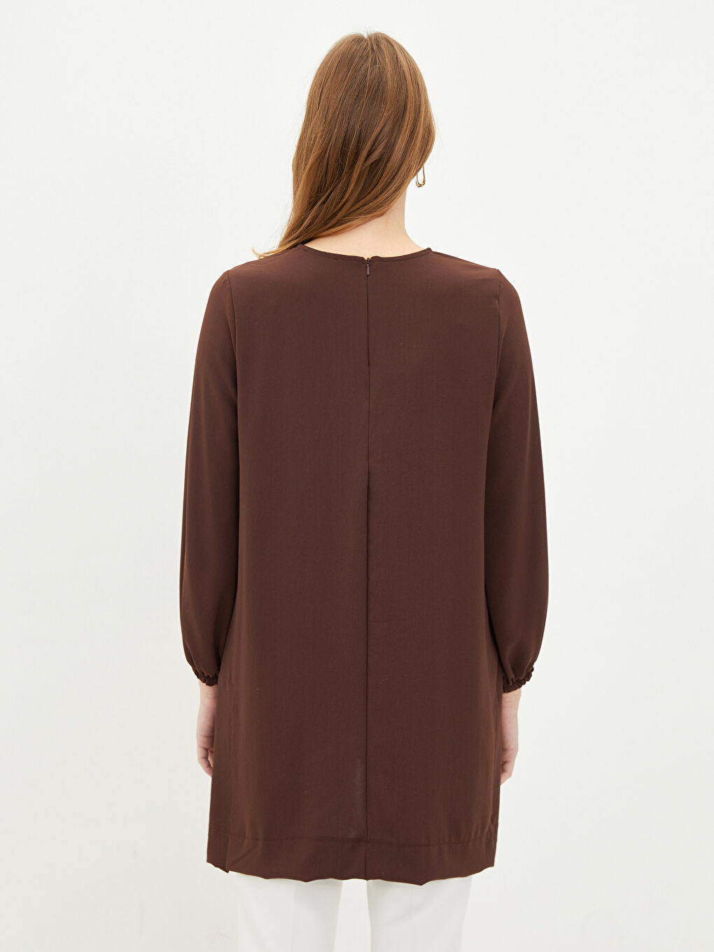 Crew Neck Plain Long Sleeve Women's Tunic-4