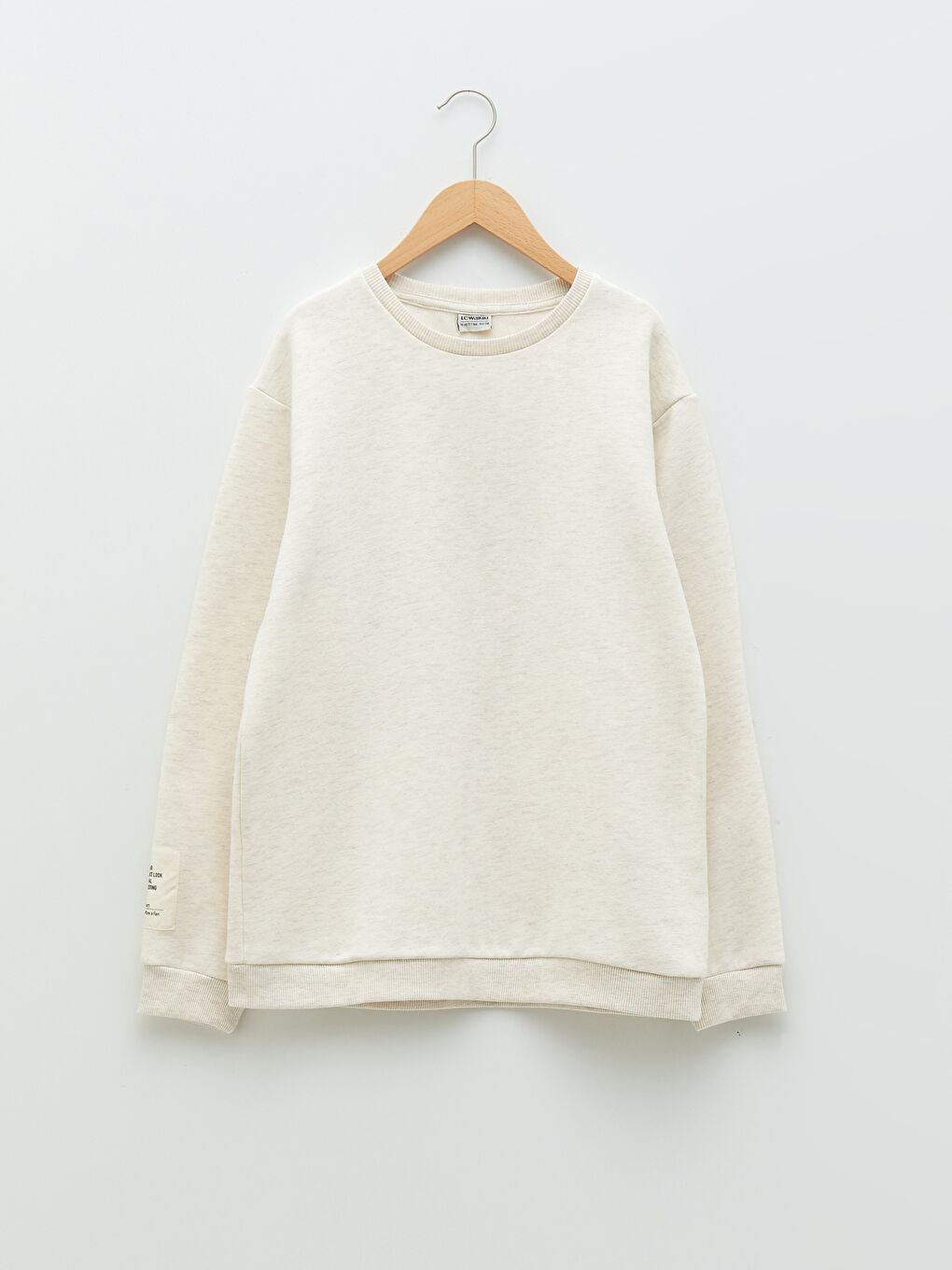 Bej Bisiklet Yaka Basic Uzun Kollu Erkek Çocuk Sweatshirt