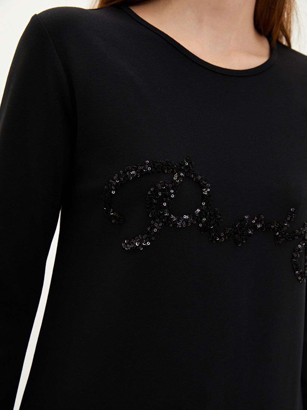 Crew Neck Sequin Embellished Long Sleeve Women's Tunic -W1KI56Z8-CVL